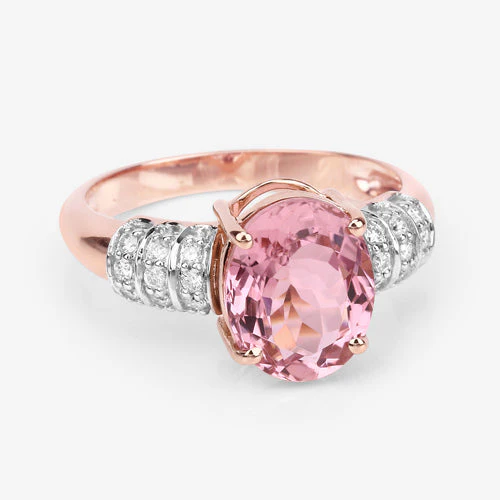 3.11 Carat Genuine Pink Tourmaline and White Diamond 14K Rose Gold Ring - Image 9