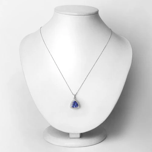 3.11 Carat Genuine Tanzanite and White Diamond 14K White Gold Pendant - Image 2