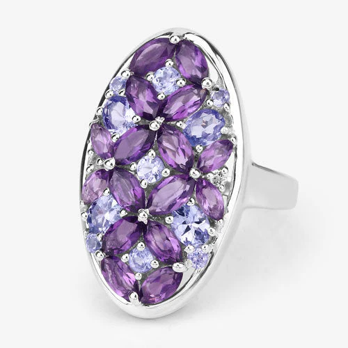 3.13 Carat Genuine Amethyst, Tanzanite and White Topaz .925 Sterling Silver Ring - Image 4