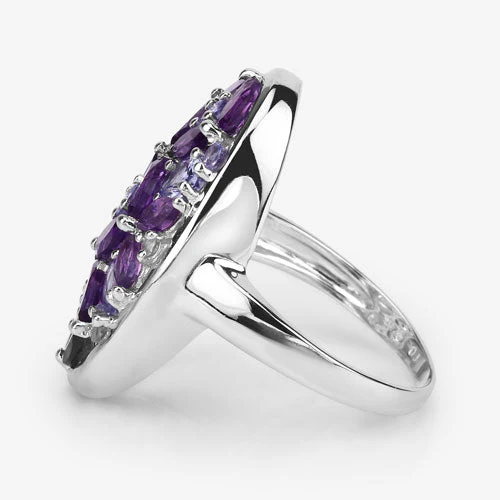 3.13 Carat Genuine Amethyst, Tanzanite and White Topaz .925 Sterling Silver Ring - Image 7