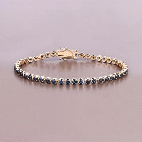 3.13 Carat Genuine Blue Sapphire 14K Yellow Gold Bracelet - Image 7