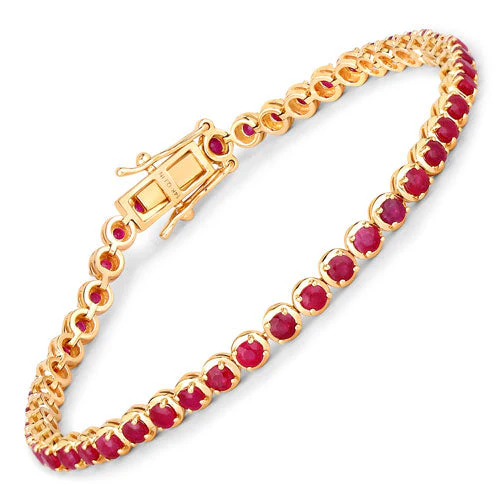3.13 Carat Genuine Mozambique Ruby 14K Yellow Gold Bracelet - Image 5