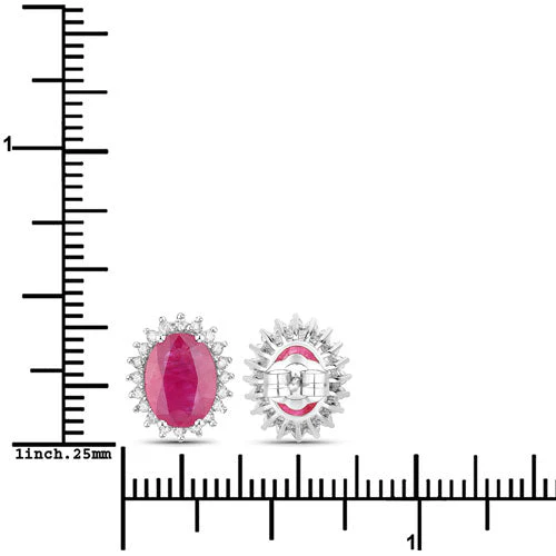 3.14 Carat Genuine Ruby and White Diamond 14K White Gold Earrings - Image 3