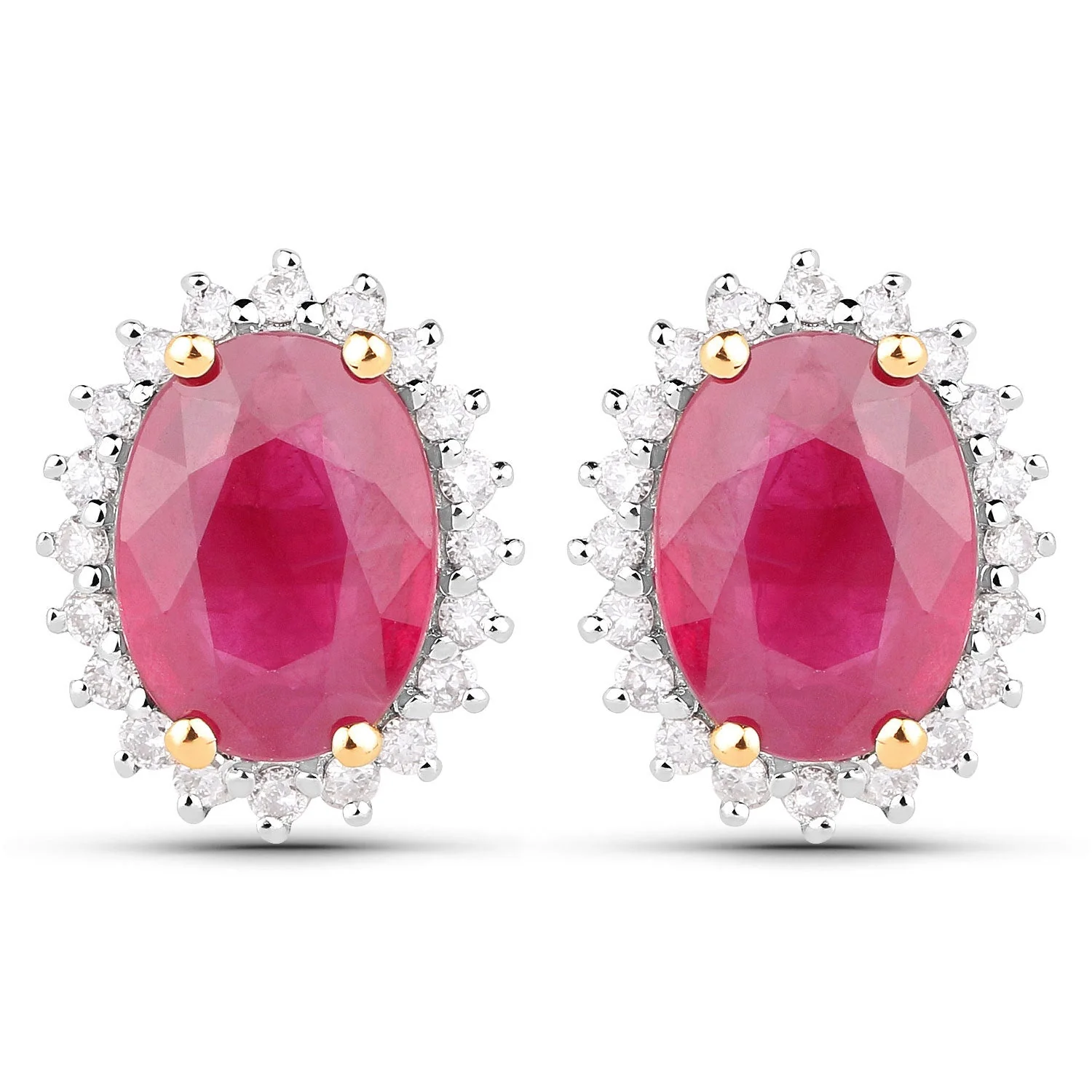 3.14 Carat Genuine Ruby and White Diamond 14K Yellow Gold Earrings