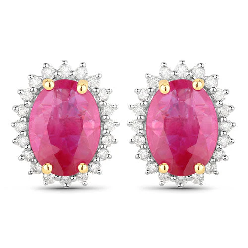 3.14 Carat Genuine Ruby and White Diamond 14K Yellow Gold Earrings - Image 2