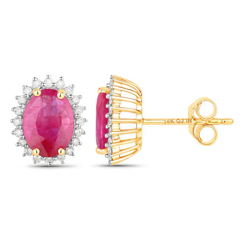 3.14 Carat Genuine Ruby and White Diamond 14K Yellow Gold Earrings - Image 3
