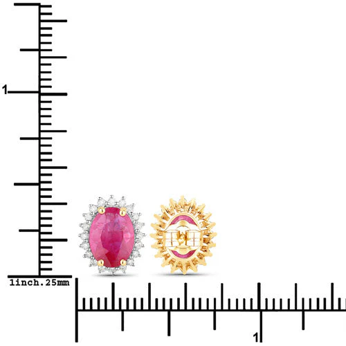 3.14 Carat Genuine Ruby and White Diamond 14K Yellow Gold Earrings - Image 4