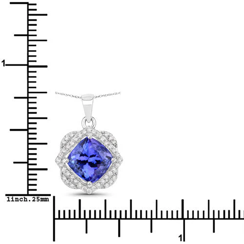 3.14 Carat Genuine Tanzanite and White Diamond 14K White Gold Pendant - Image 3