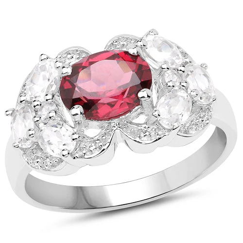 3.16 Carat Genuine Rhodolite and White Zircon .925 Sterling Silver Ring - Image 4