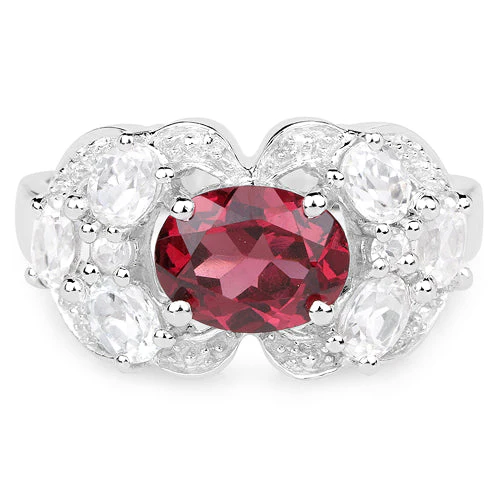 3.16 Carat Genuine Rhodolite and White Zircon .925 Sterling Silver Ring - Image 6