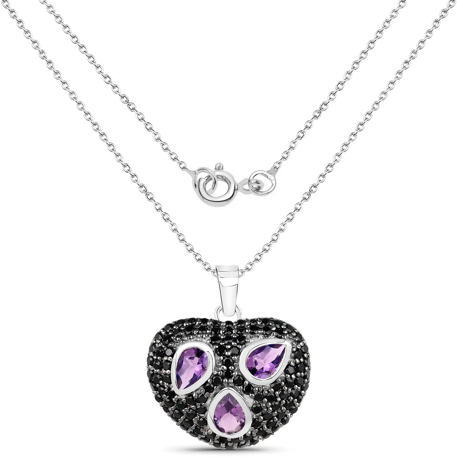 3.19 Carat Genuine Amethyst and Black Spinel .925 Sterling Silver Pendant - Image 2