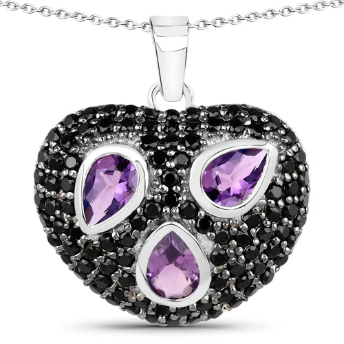 3.19 Carat Genuine Amethyst and Black Spinel .925 Sterling Silver Pendant - Image 3