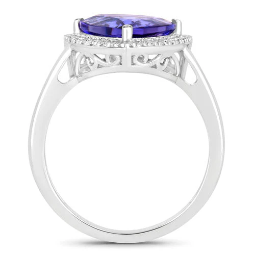 3.23 Carat Genuine Tanzanite and White Diamond 14K White Gold Ring - Image 2