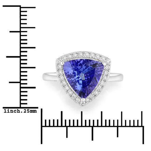 3.23 Carat Genuine Tanzanite and White Diamond 14K White Gold Ring - Image 3
