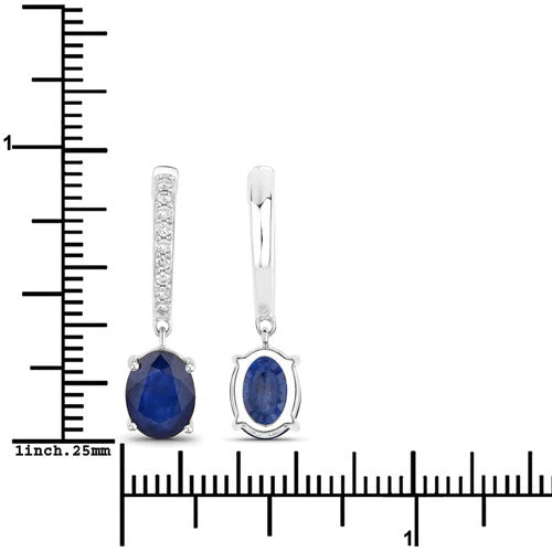 3.24 Carat Genuine Blue Sapphire and White Diamond 14K White Gold Earrings - Image 3