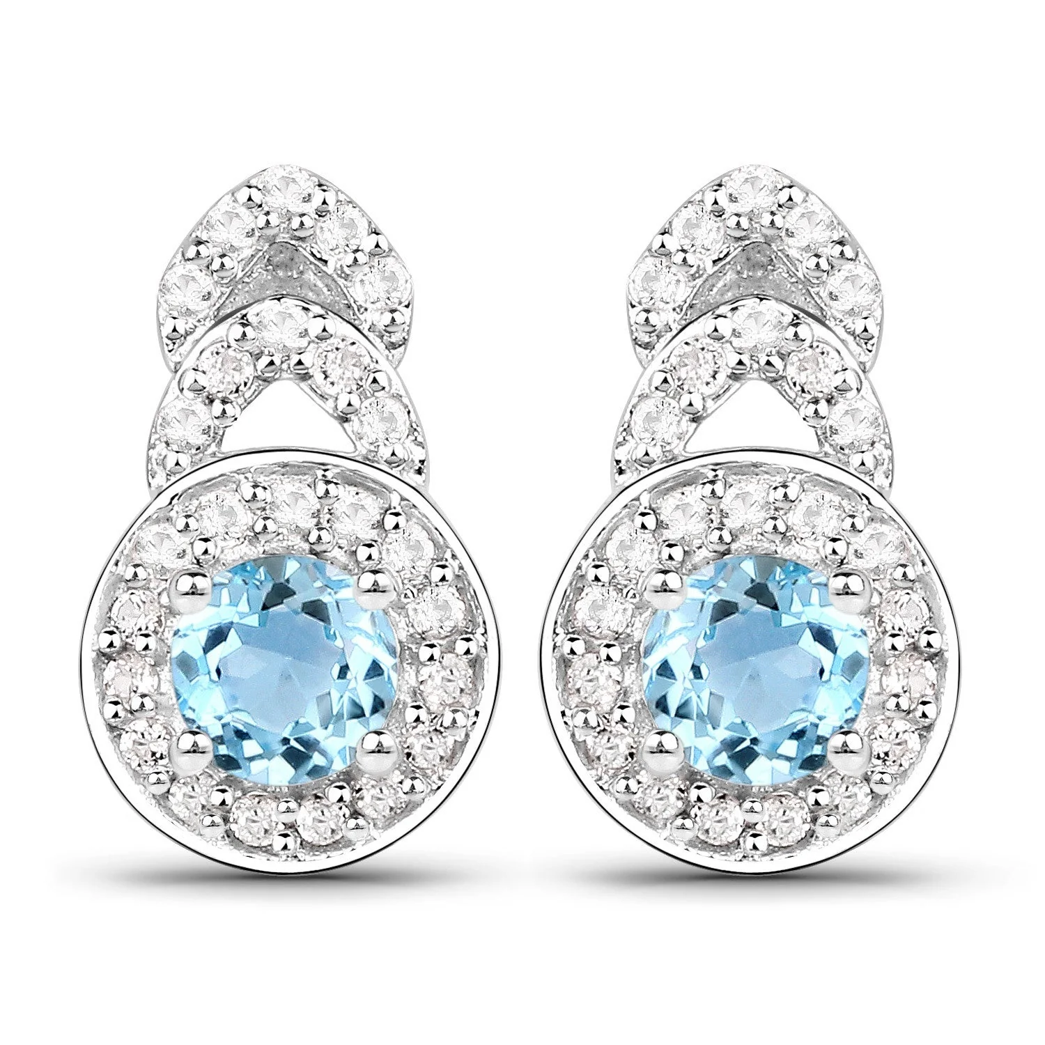 3.24 Carat Genuine Blue Topaz and White Topaz .925 Sterling Silver Jewelry Set - Image 4