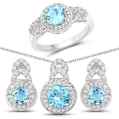 3.24 Carat Genuine Blue Topaz and White Topaz .925 Sterling Silver Jewelry Set - Image 5