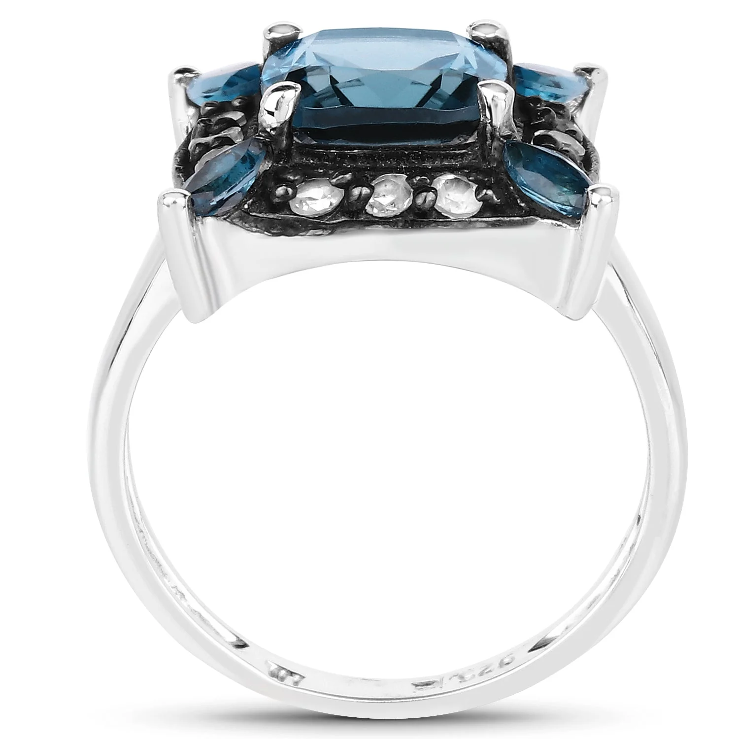 3.24 Carat Genuine London Blue Topaz and White Topaz .925 Sterling Silver Ring - Image 2