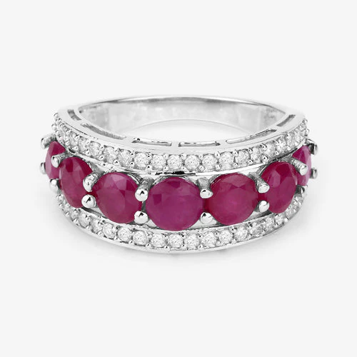 3.24 Carat Genuine Ruby and White Diamond 14K White Gold Ring - Image 12