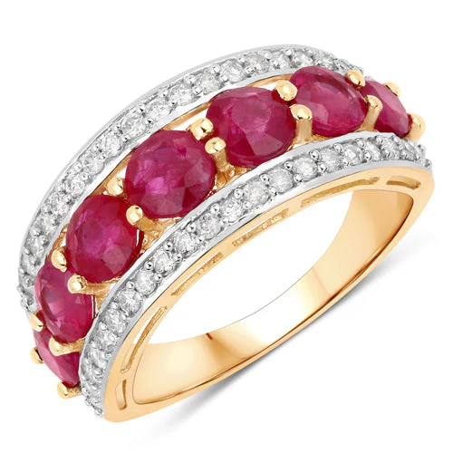 3.24 Carat Genuine Ruby and White Diamond 14K Yellow Gold Ring - Image 5