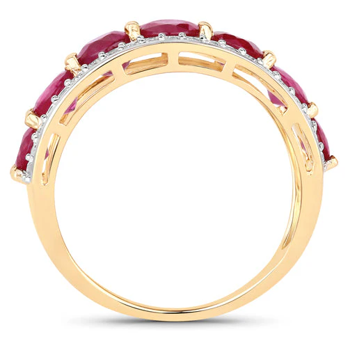 3.24 Carat Genuine Ruby and White Diamond 14K Yellow Gold Ring - Image 6