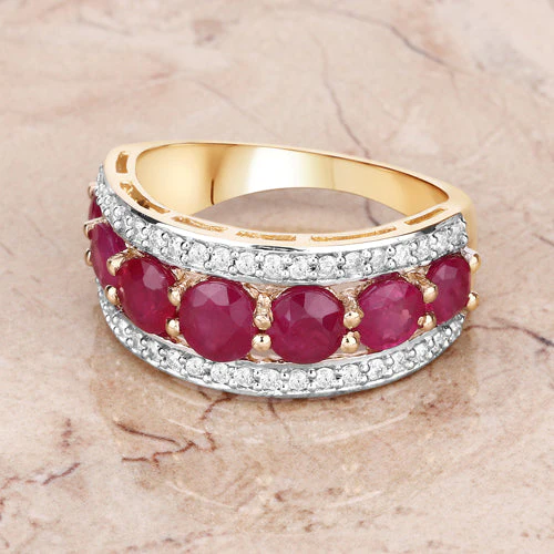 3.24 Carat Genuine Ruby and White Diamond 14K Yellow Gold Ring - Image 8