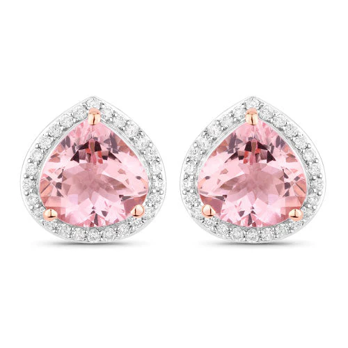 3.27 Carat Genuine Morganite and White Diamond 14K Rose Gold Earrings - Image 3
