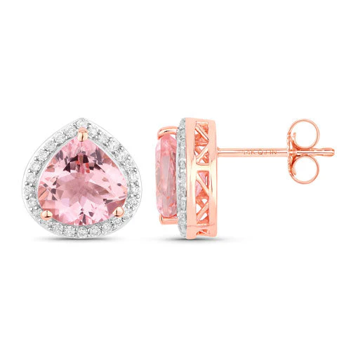 3.27 Carat Genuine Morganite and White Diamond 14K Rose Gold Earrings - Image 4