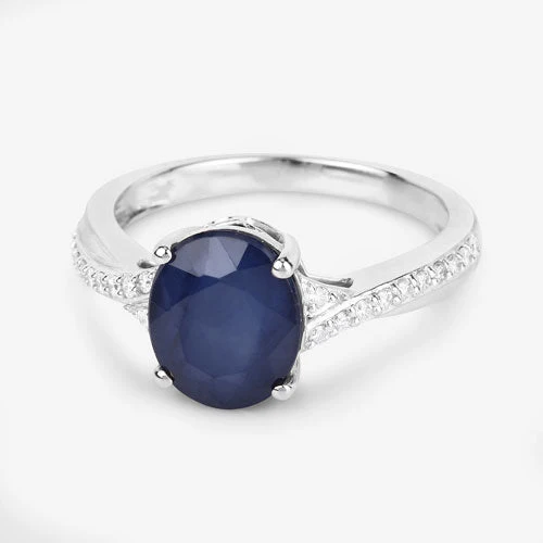 3.28 Carat Genuine Blue Sapphire and White Diamond 14K White Gold Ring - Image 9