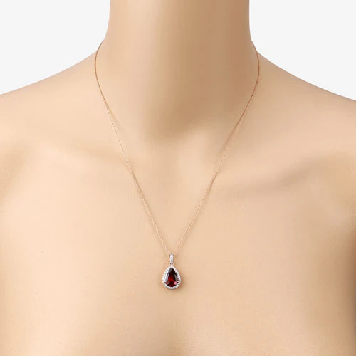 3.29 Carat Genuine Rhodolite and White Diamond 14K Rose Gold Pendant - Image 12