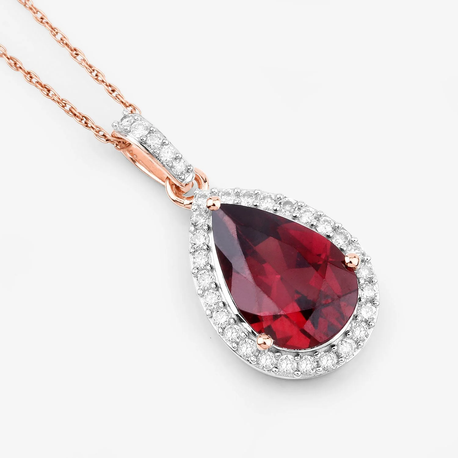 3.29 Carat Genuine Rhodolite and White Diamond 14K Rose Gold Pendant - Image 3