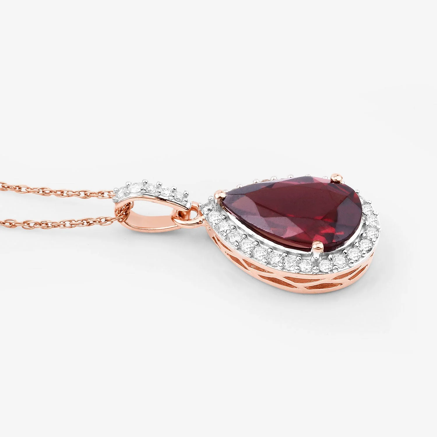 3.29 Carat Genuine Rhodolite and White Diamond 14K Rose Gold Pendant - Image 4