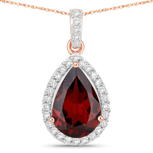3.29 Carat Genuine Rhodolite and White Diamond 14K Rose Gold Pendant - Image 5