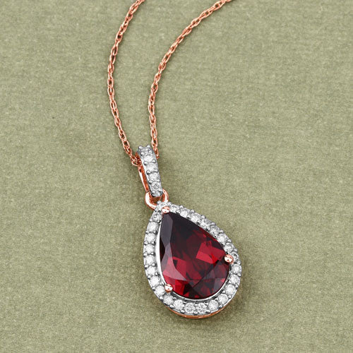 3.29 Carat Genuine Rhodolite and White Diamond 14K Rose Gold Pendant - Image 8