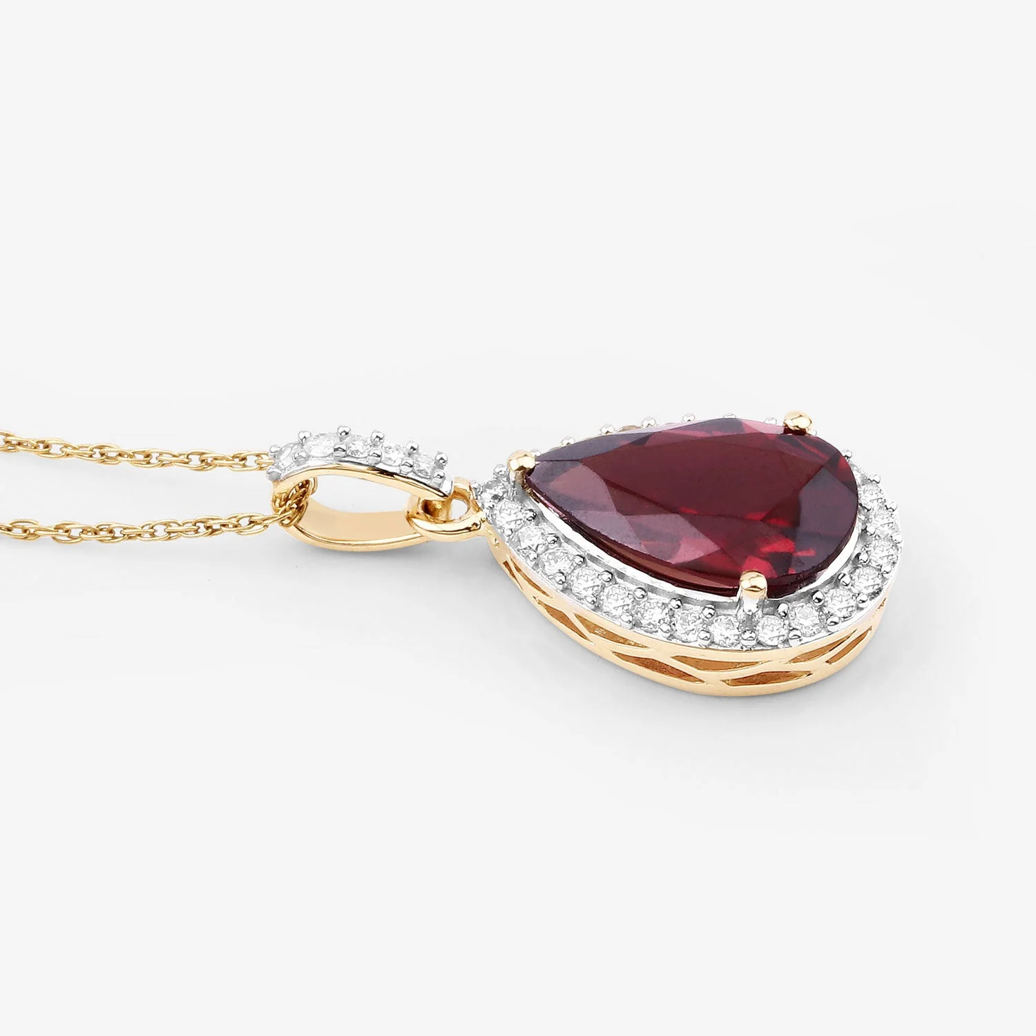 3.29 Carat Genuine Rhodolite and White Diamond 14K Yellow Gold Pendant - Image 4