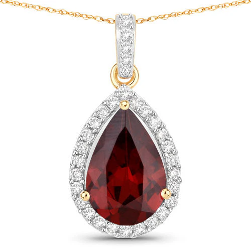 3.29 Carat Genuine Rhodolite and White Diamond 14K Yellow Gold Pendant - Image 5