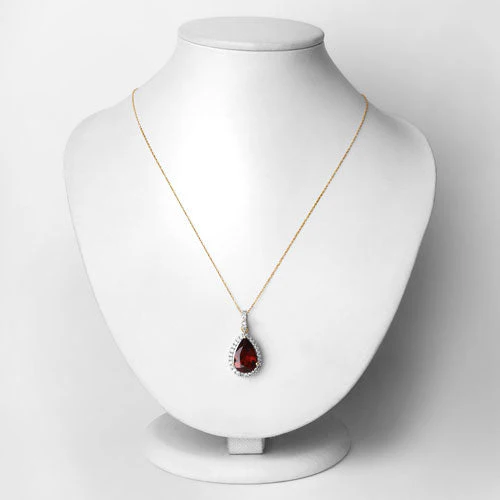 3.29 Carat Genuine Rhodolite and White Diamond 14K Yellow Gold Pendant - Image 6