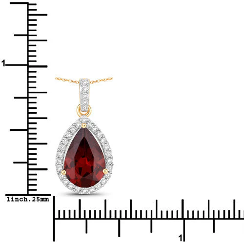 3.29 Carat Genuine Rhodolite and White Diamond 14K Yellow Gold Pendant - Image 7