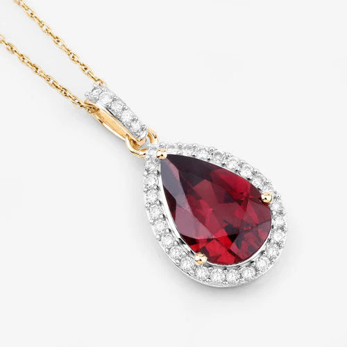 3.29 Carat Genuine Rhodolite and White Diamond 14K Yellow Gold Pendant - Image 9