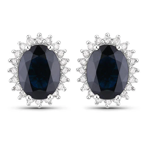 3.32 Carat Genuine Blue Sapphire and White Diamond 14K White Gold Earrings
