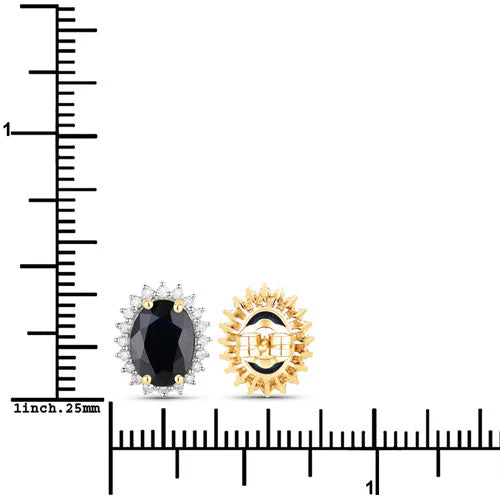 3.32 Carat Genuine Blue Sapphire and White Diamond 14K Yellow Gold Earrings - Image 3