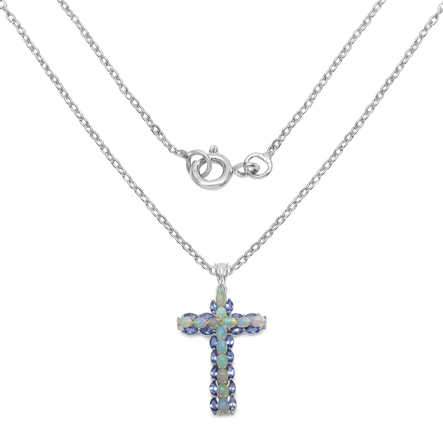 3.32 Carat Genuine Ethiopian Opal and Tanzanite .925 Sterling Silver Pendant - Image 2