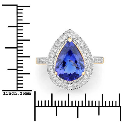 3.37 Carat Genuine Tanzanite and White Diamond 14K Yellow Gold Ring - Image 3