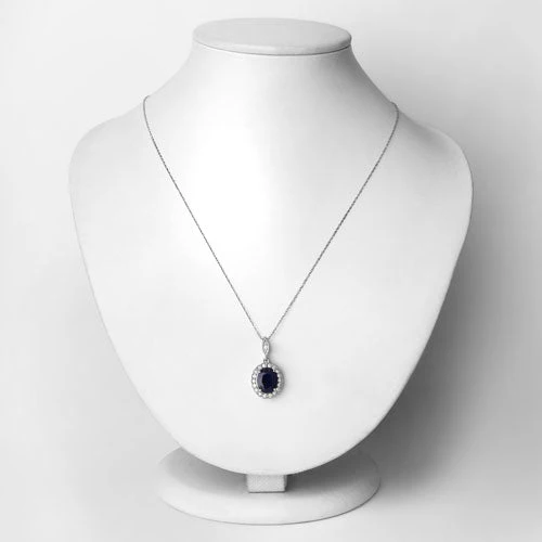 3.38 Carat Genuine Blue Sapphire and White Diamond 14K White Gold Pendant - Image 2