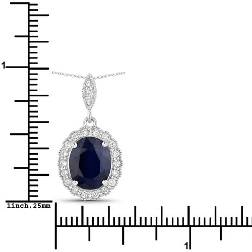 3.38 Carat Genuine Blue Sapphire and White Diamond 14K White Gold Pendant - Image 3