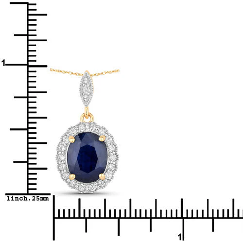 3.38 Carat Genuine Blue Sapphire and White Diamond 14K Yellow Gold Pendant - Image 3