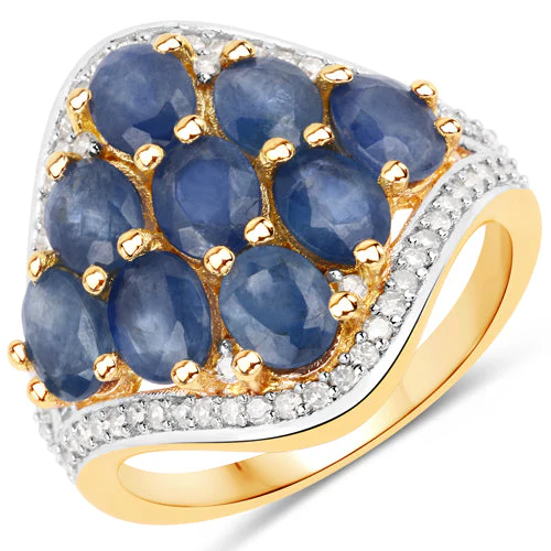 3.39 Carat Genuine Blue Sapphire and White Diamond .925 Sterling Silver Ring - Image 2