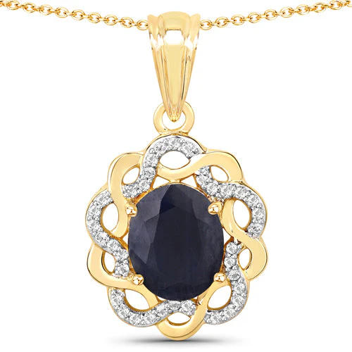 3.43 Carat Genuine Blue Sapphire and White Topaz .925 Sterling Silver Pendant - Image 2