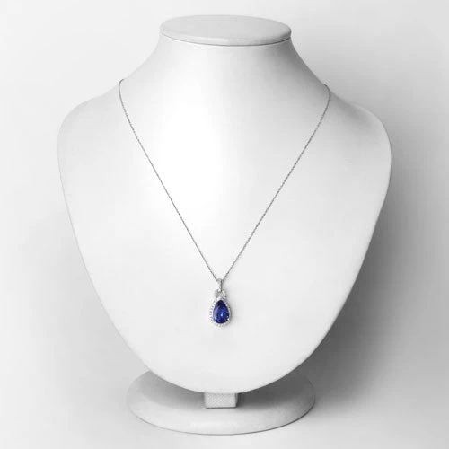 3.49 Carat Genuine Tanzanite and White Diamond 14K White Gold Pendant - Image 2