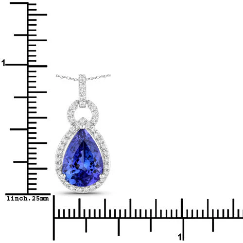 3.49 Carat Genuine Tanzanite and White Diamond 14K White Gold Pendant - Image 3